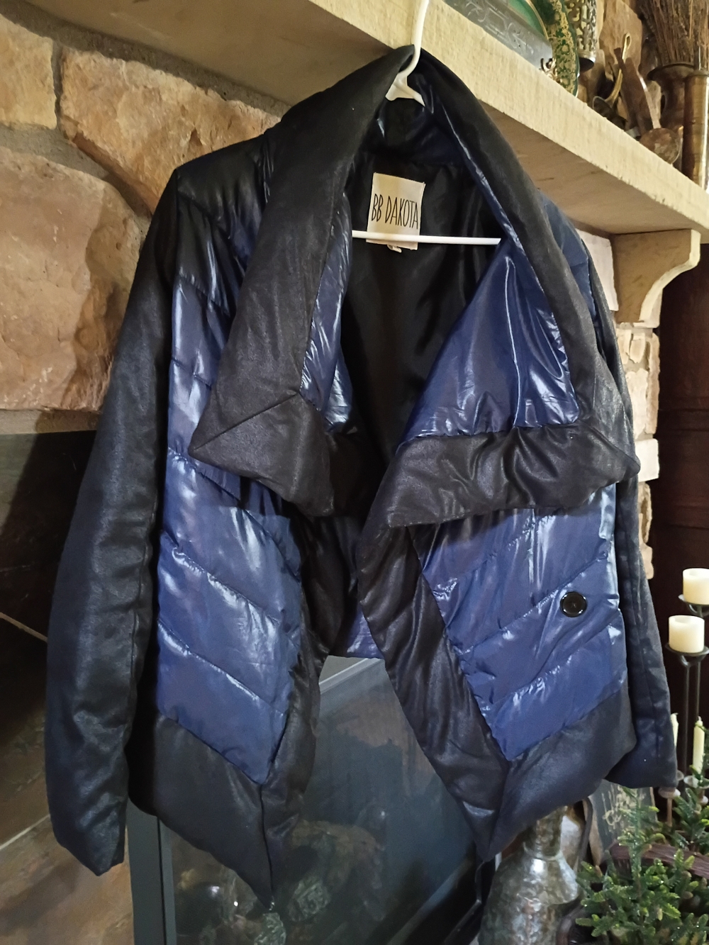 BB Dakota Navy & Black Mixed-Media Puffer Jacket
